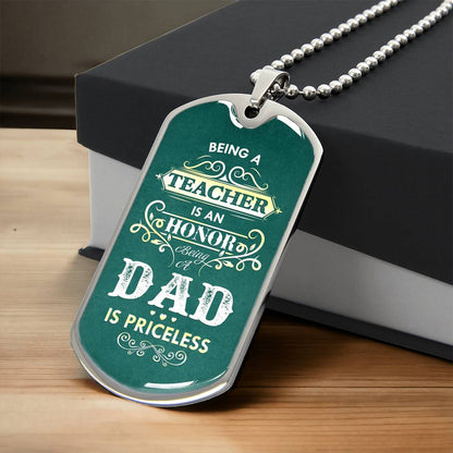 Teacher Dad Dog Tag, Father's Day Gift For Dad, Luxury Military Necklace