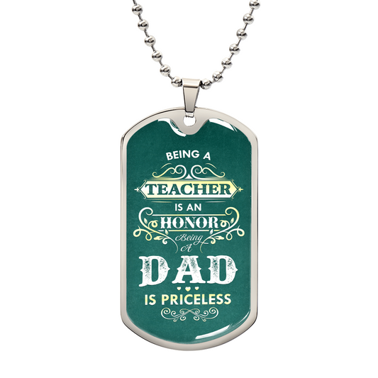 Teacher Dad Dog Tag, Father's Day Gift For Dad, Luxury Military Necklace