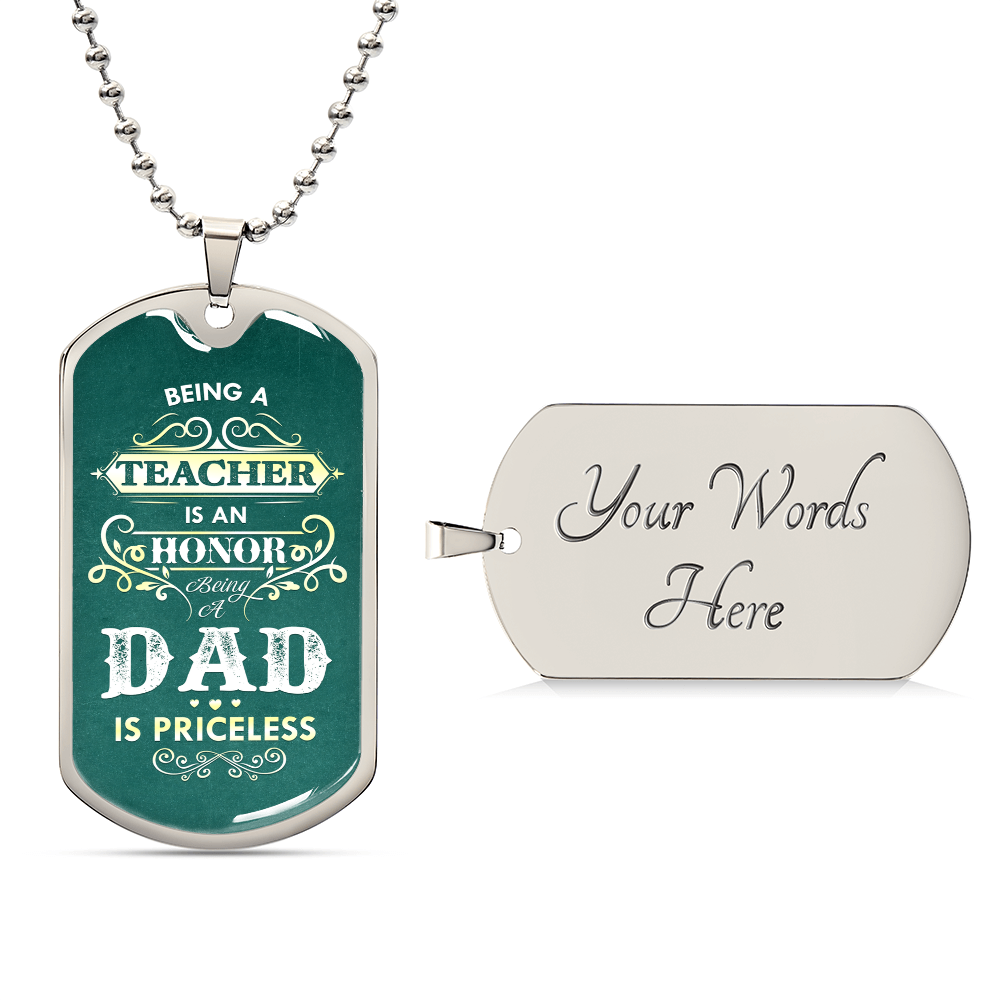 Teacher Dad Dog Tag, Father's Day Gift For Dad, Luxury Military Necklace
