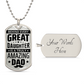 Dad Gift From Daughter Dog Tag, Father's Day Gift For Dad, Luxury Military Necklace