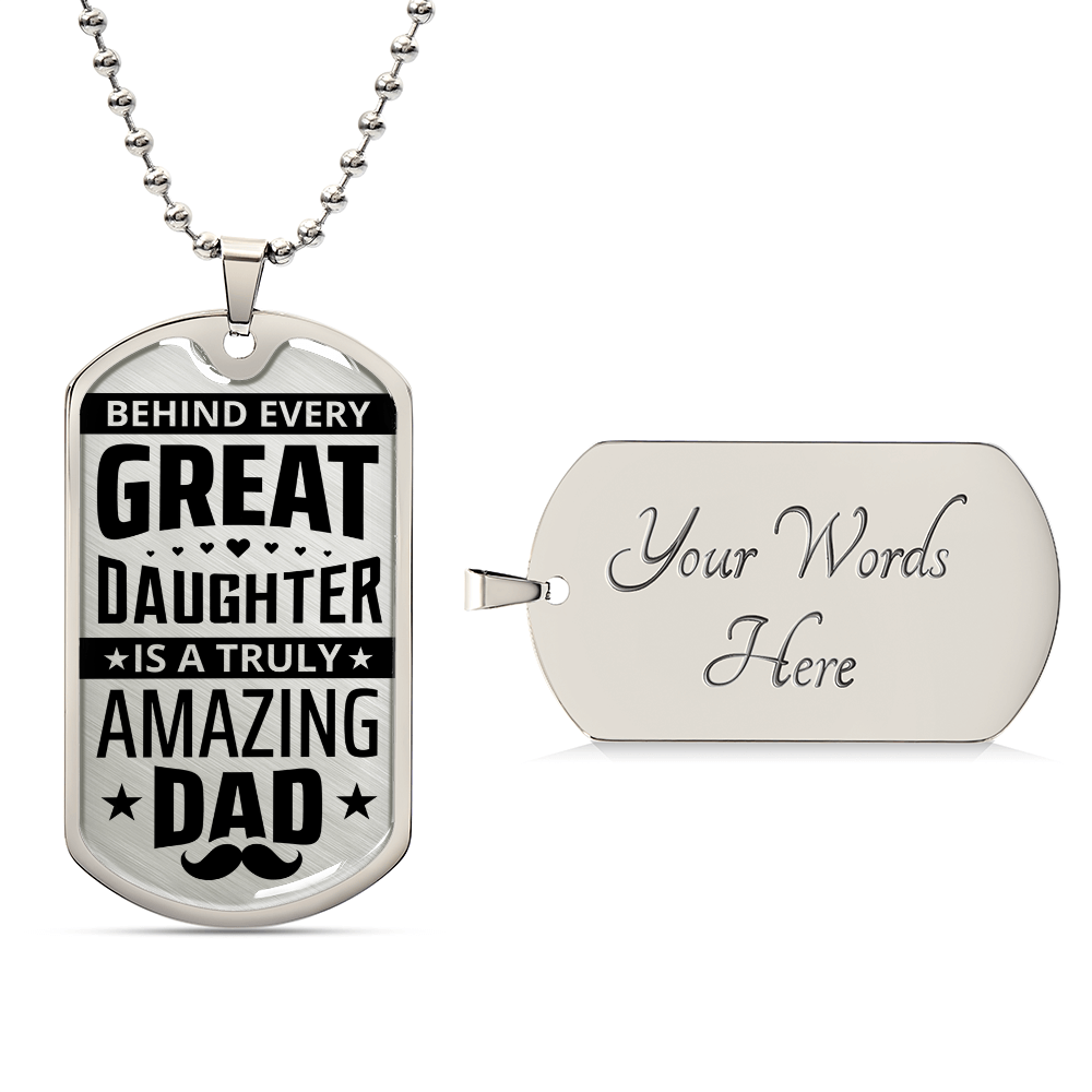 Dad Gift From Daughter Dog Tag, Father's Day Gift For Dad, Luxury Military Necklace