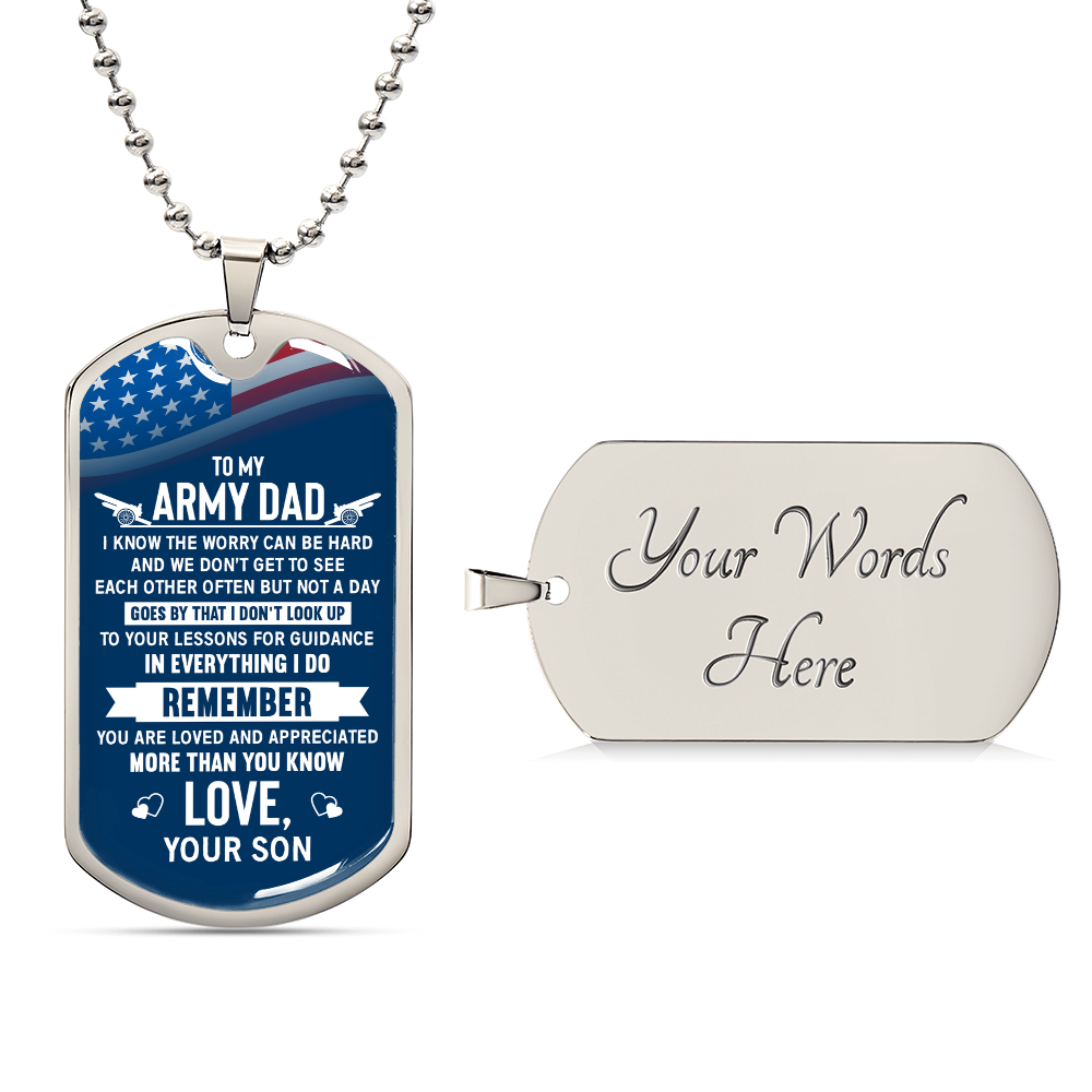 To my army dad Dog Tag, Father's Day Gift For Dad, Luxury Military Necklace