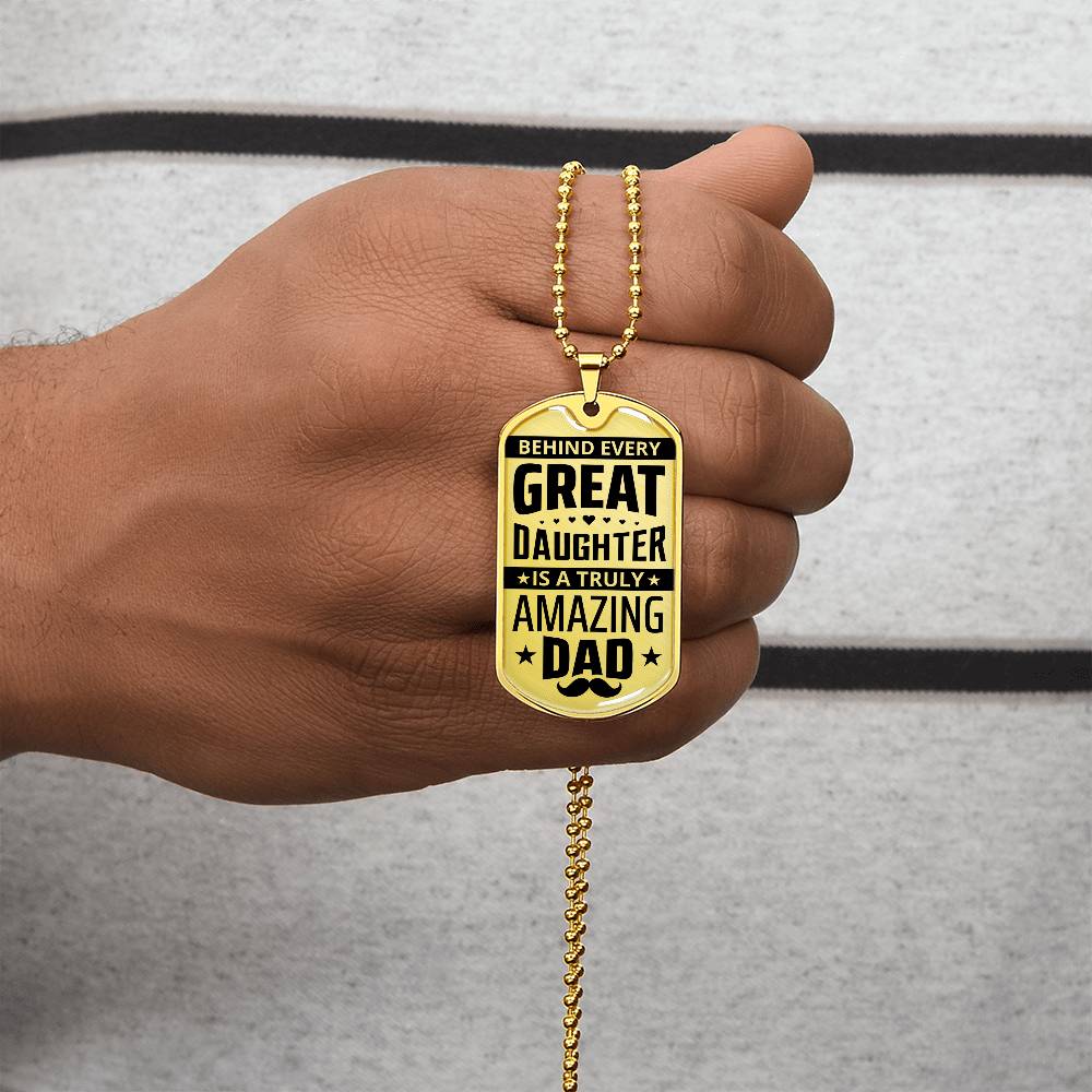 Dad Gift From Daughter Dog Tag, Father's Day Gift For Dad, Luxury Military Necklace