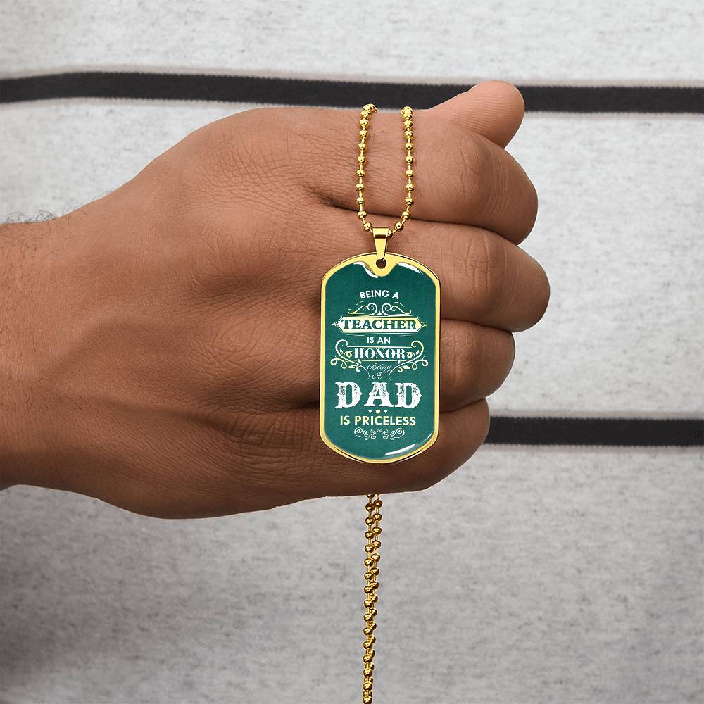 Teacher Dad Dog Tag, Father's Day Gift For Dad, Luxury Military Necklace