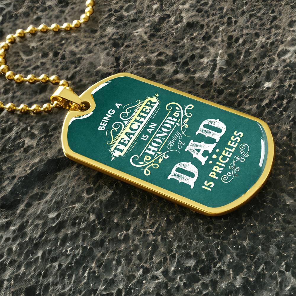 Teacher Dad Dog Tag, Father's Day Gift For Dad, Luxury Military Necklace