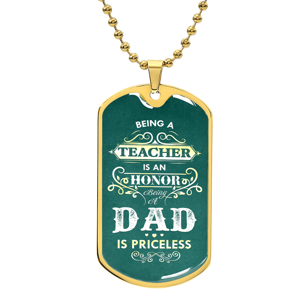 Teacher Dad Dog Tag, Father's Day Gift For Dad, Luxury Military Necklace