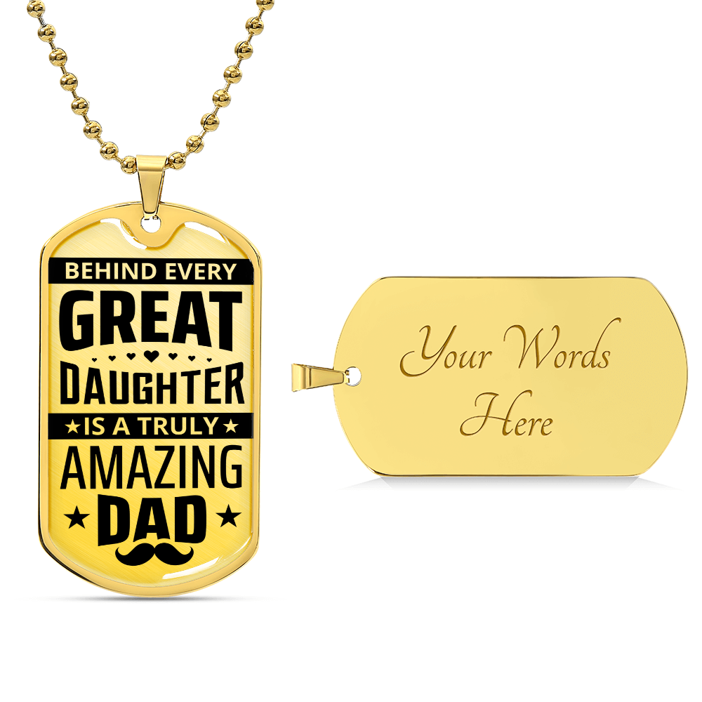 Dad Gift From Daughter Dog Tag, Father's Day Gift For Dad, Luxury Military Necklace