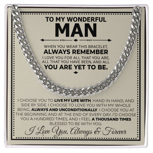 To My Man Cuban Chain Necklace, Husband Gifts from Wife, Gifts for Him - CUBAN LINK