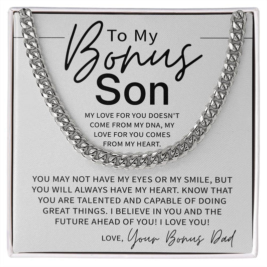 Gifts For Bonus Son, To My Bonus Son Cuban Link Chain, Bonus Son Birthday Gift From Bonus Dad, Stepson Gift From Stepdad