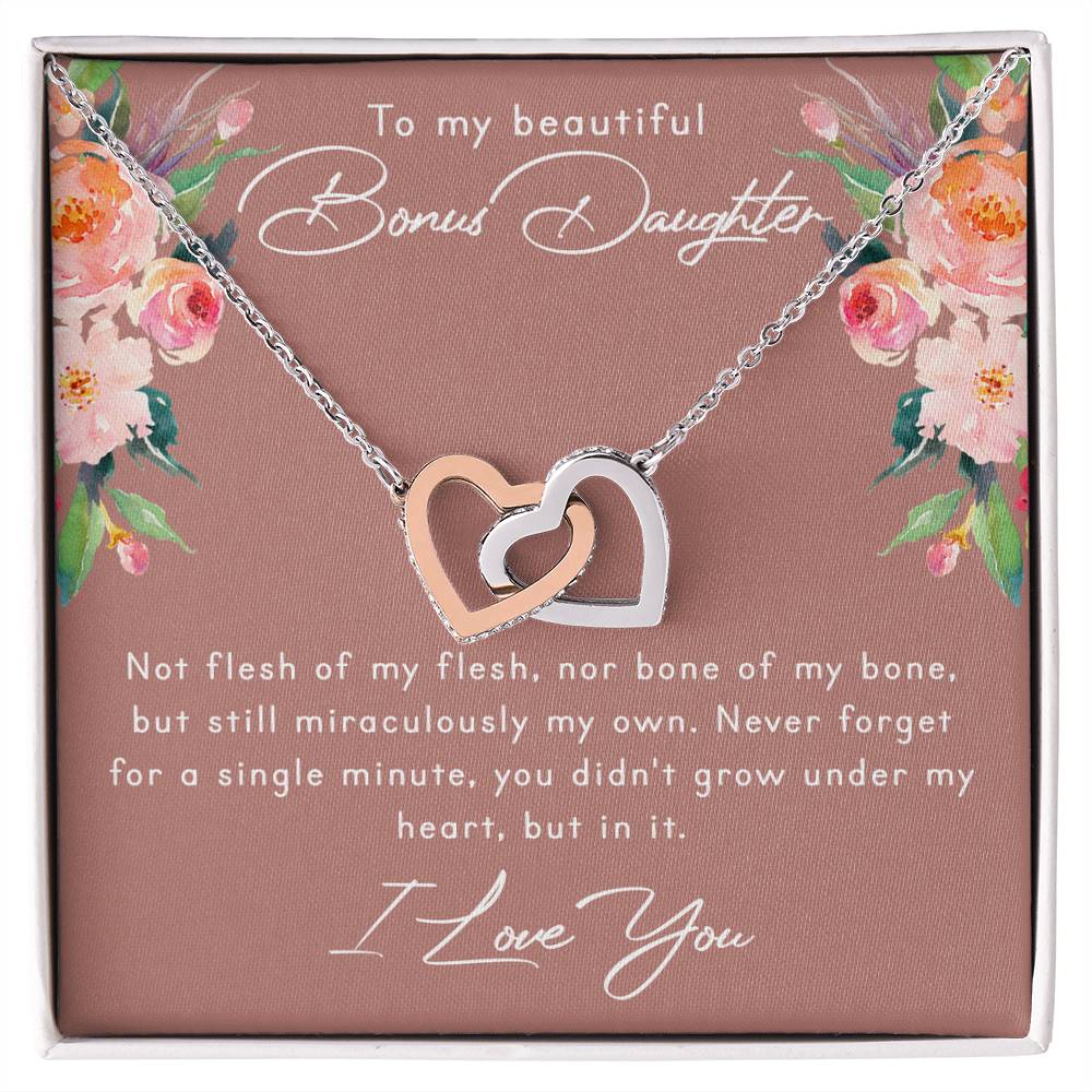 Bonus Daughter, Stepdaughter Gifts - Interlocking Heart Necklace