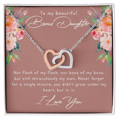 Bonus Daughter, Stepdaughter Gifts - Interlocking Heart Necklace