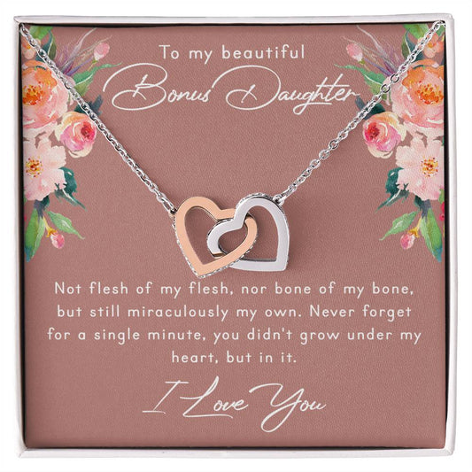 Bonus Daughter, Stepdaughter Gifts - Interlocking Heart Necklace