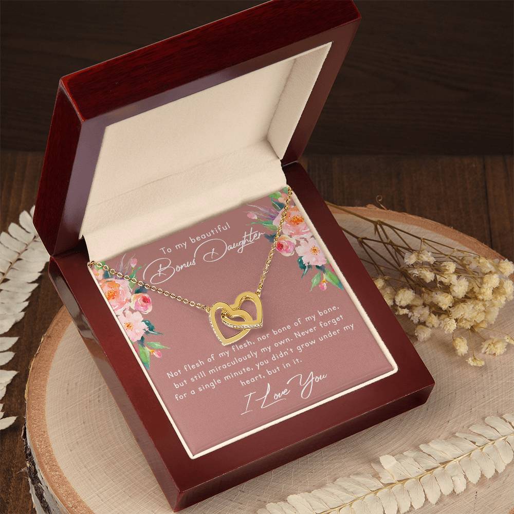 Bonus Daughter, Stepdaughter Gifts - Interlocking Heart Necklace