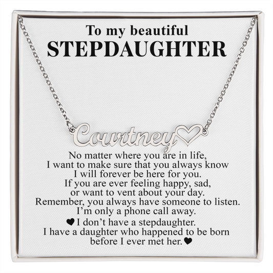 To My Bad Ass Stepdaughter - Heart Name Necklace
