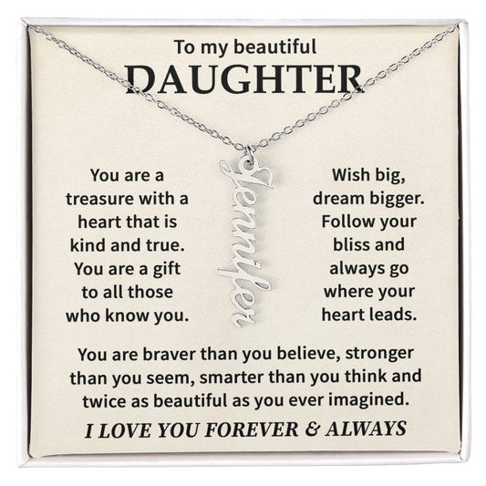 To My Daughter Gift From Mom & Dad - Personalized Vertical Name Necklace