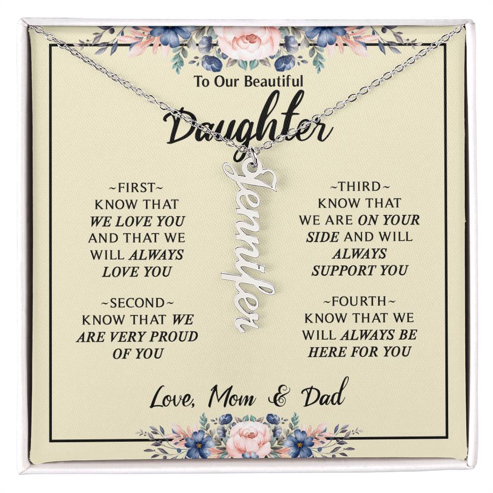 To My Daughter Gift From Mom & Dad - Personalized Vertical Name Necklace