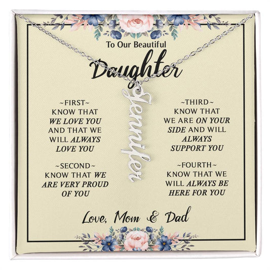 To My Daughter Gift From Mom & Dad - Personalized Vertical Name Necklace