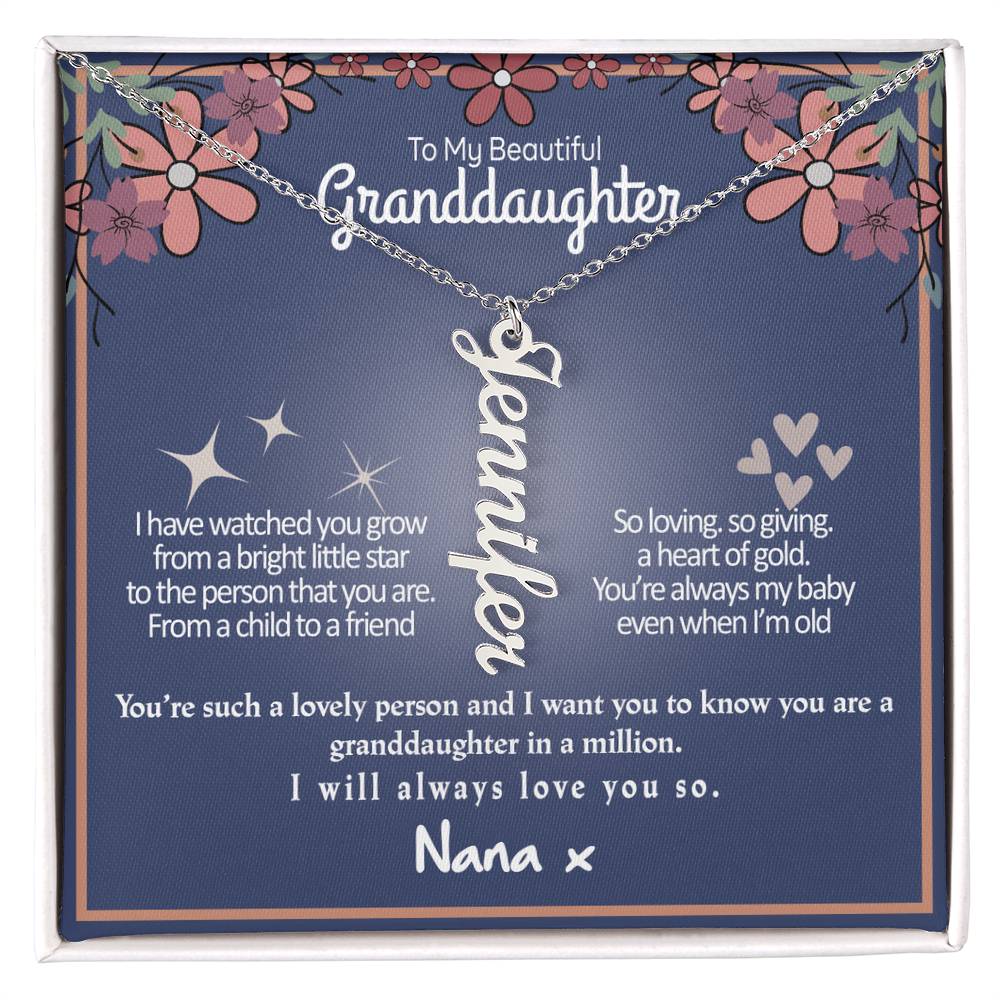 To My Granddaughter Gift From Grandma- Personalized Vertical Name Necklace