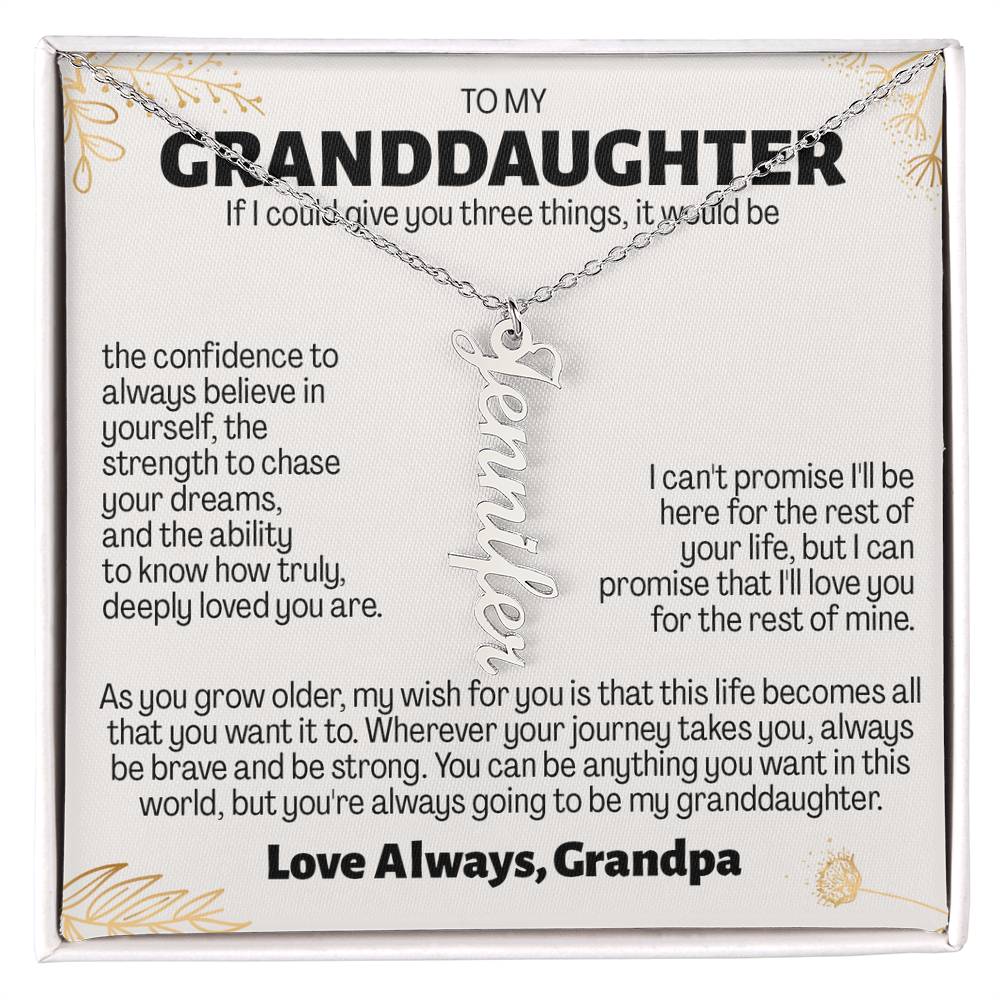 To My Granddaughter Gift From Grandpa - Personalized Vertical Name Necklace