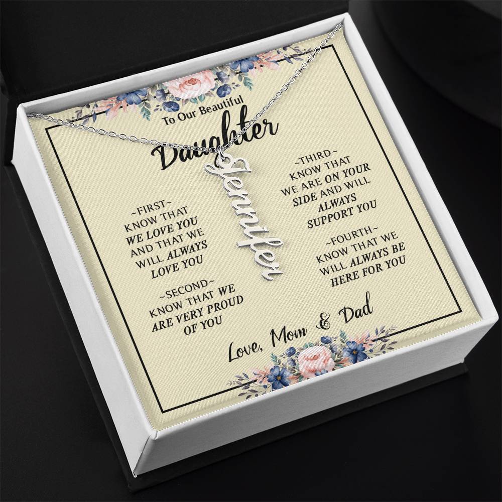To My Daughter Gift From Mom & Dad - Personalized Vertical Name Necklace