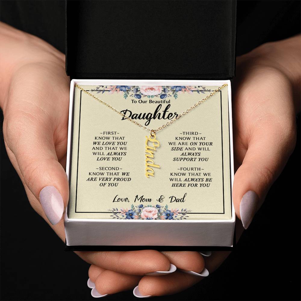 To My Daughter Gift From Mom & Dad - Personalized Vertical Name Necklace