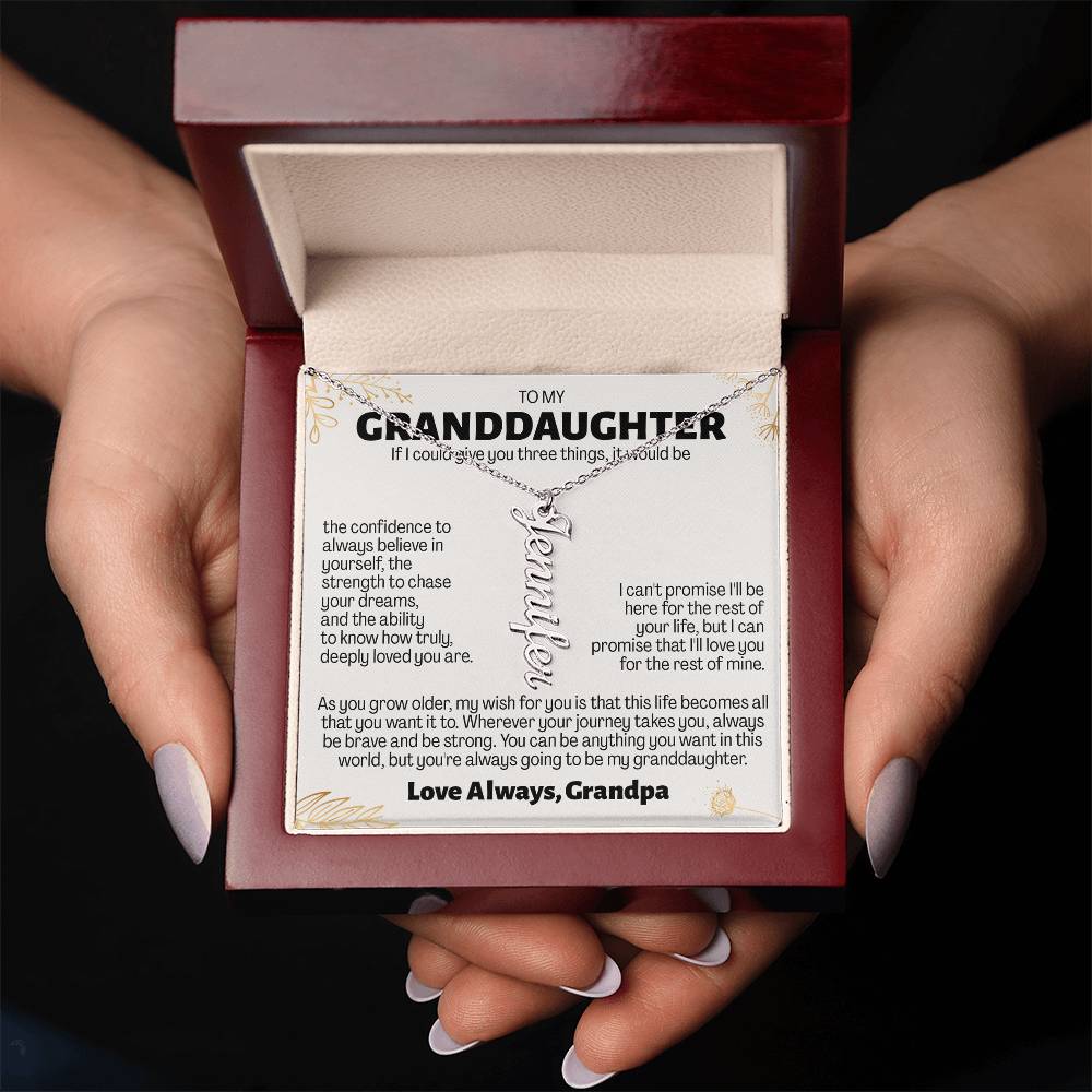 To My Granddaughter Gift From Grandpa - Personalized Vertical Name Necklace