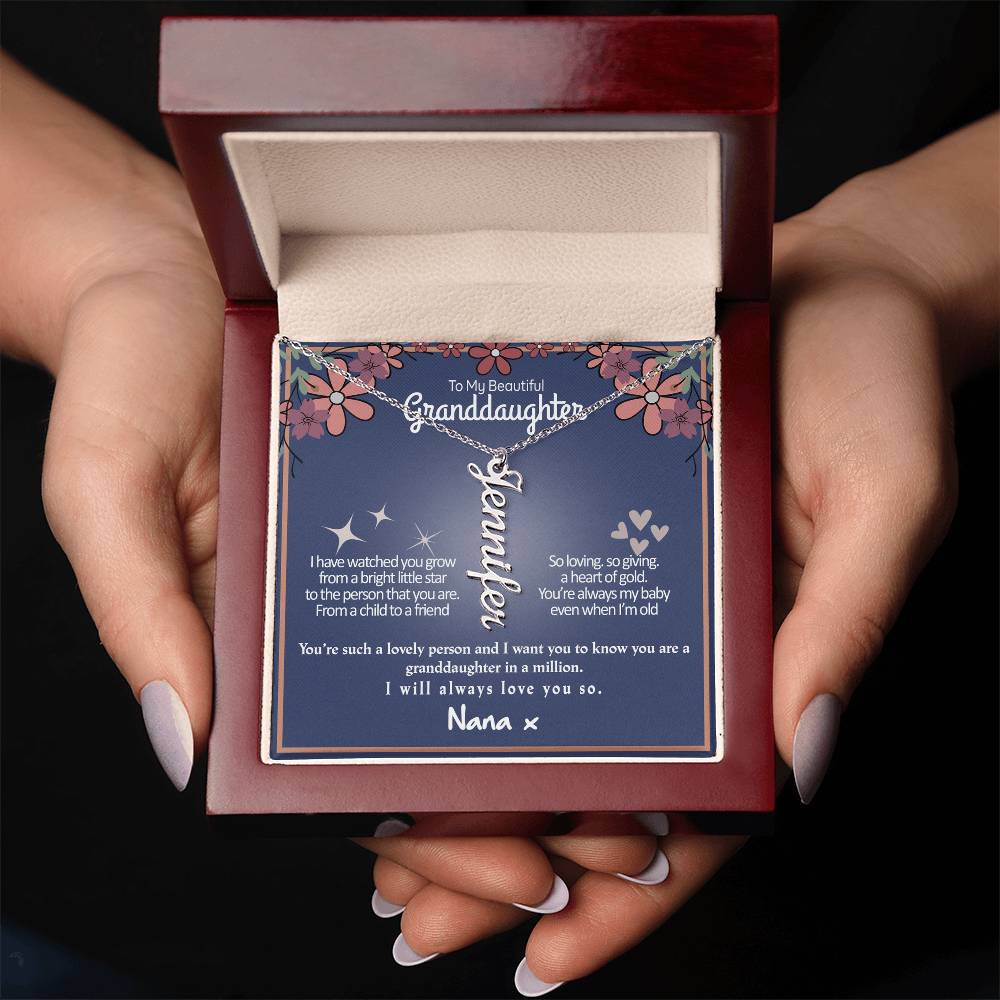 To My Granddaughter Gift From Grandma- Personalized Vertical Name Necklace