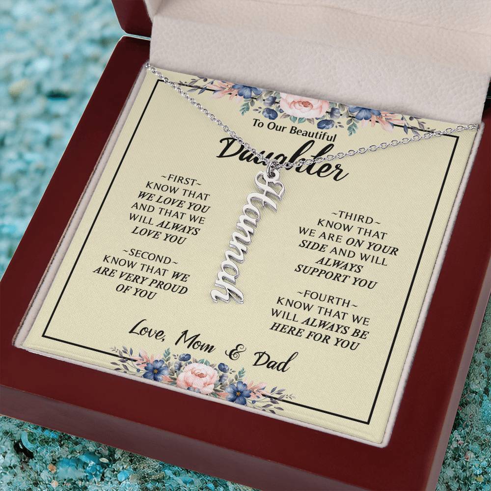 To My Daughter Gift From Mom & Dad - Personalized Vertical Name Necklace