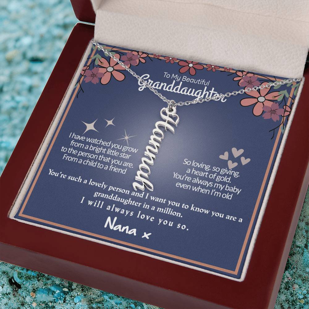 To My Granddaughter Gift From Grandma- Personalized Vertical Name Necklace