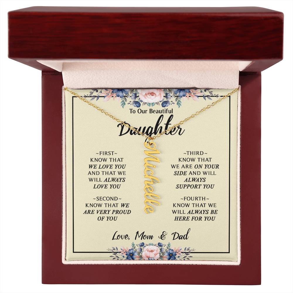 To My Daughter Gift From Mom & Dad - Personalized Vertical Name Necklace