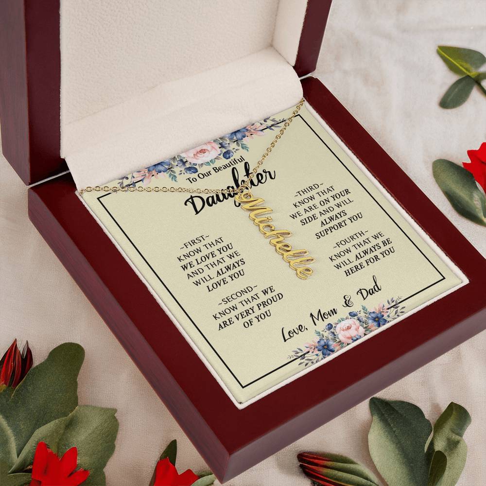 To My Daughter Gift From Mom & Dad - Personalized Vertical Name Necklace