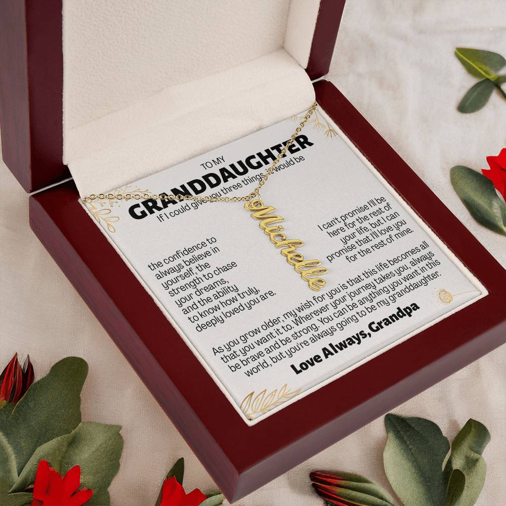To My Granddaughter Gift From Grandpa - Personalized Vertical Name Necklace