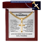 To My Grandson Personalized Cross with Cuban Link Chain - Gift From Grandma,