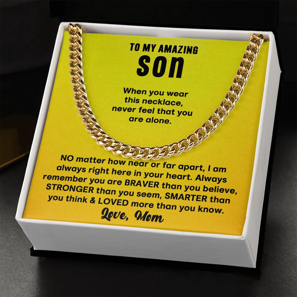 To My Son Cuban Link Chain From Mom and Dad - Birthday Gift, Graduation, Christmas Gifts For Son