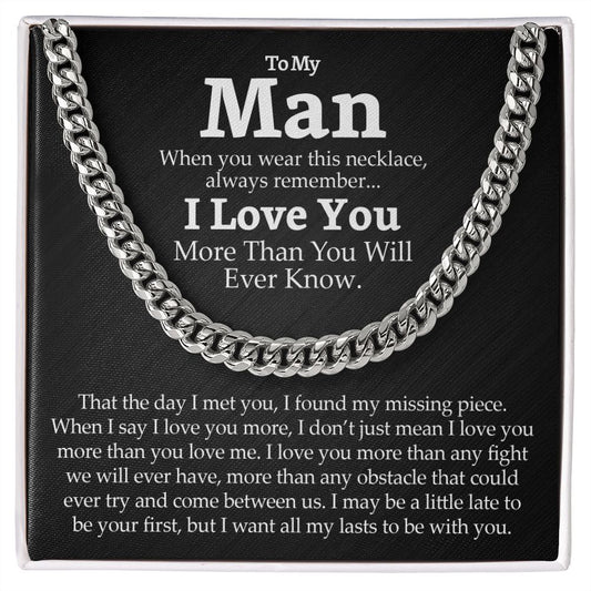 To My Man Cuban Chain Necklace, Husband Gifts from Wife, Gifts for Him - CUBAN LINK