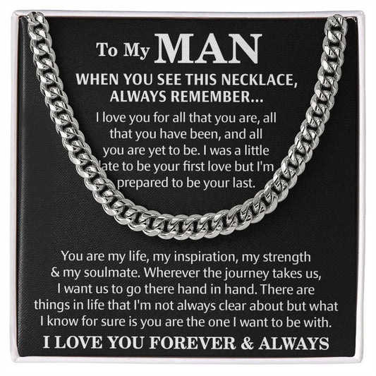 To My Man Cuban Chain Necklace, Husband Gifts from Wife, Gifts for Him - CUBAN LINK