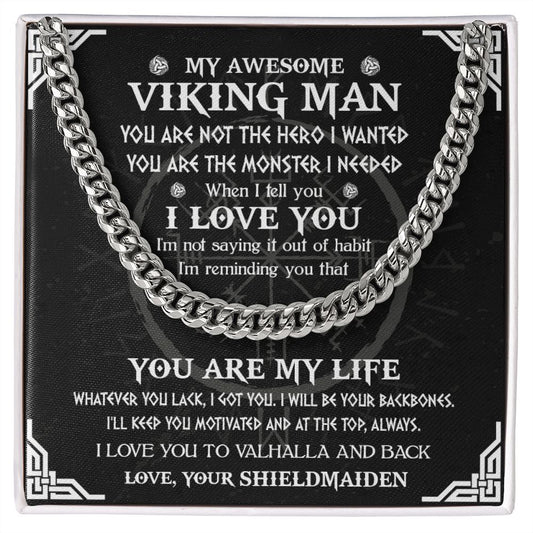 To My Man Cuban Chain Necklace, Husband Gifts from Wife, Gifts for Him - CUBAN LINK