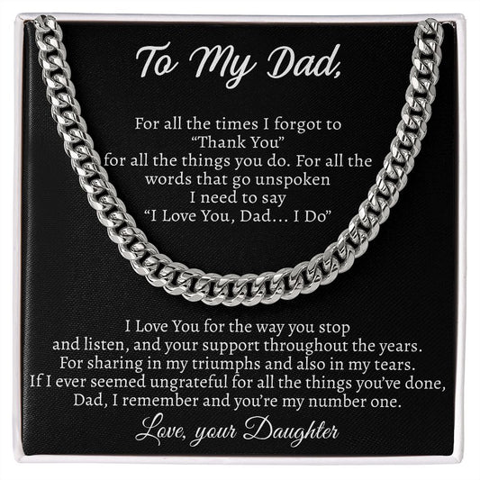 To My Dad Cuban Link Chain Necklace - Gifts For Dad From Daughter