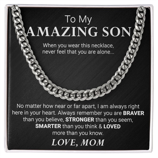 To My Son Cuban Link Chain From Mom and Dad - Birthday Gift, Graduation, Christmas Gifts For Son