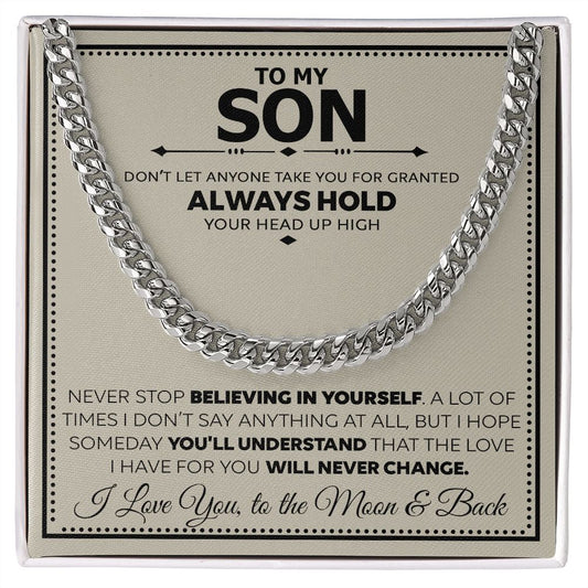 To My Son Cuban Link Chain From Mom and Dad - Birthday Gift, Graduation, Christmas Gifts For Son