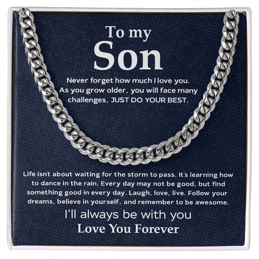 To My Son Cuban Link Chain From Mom and Dad - Birthday Gift, Graduation, Christmas Gifts For Son